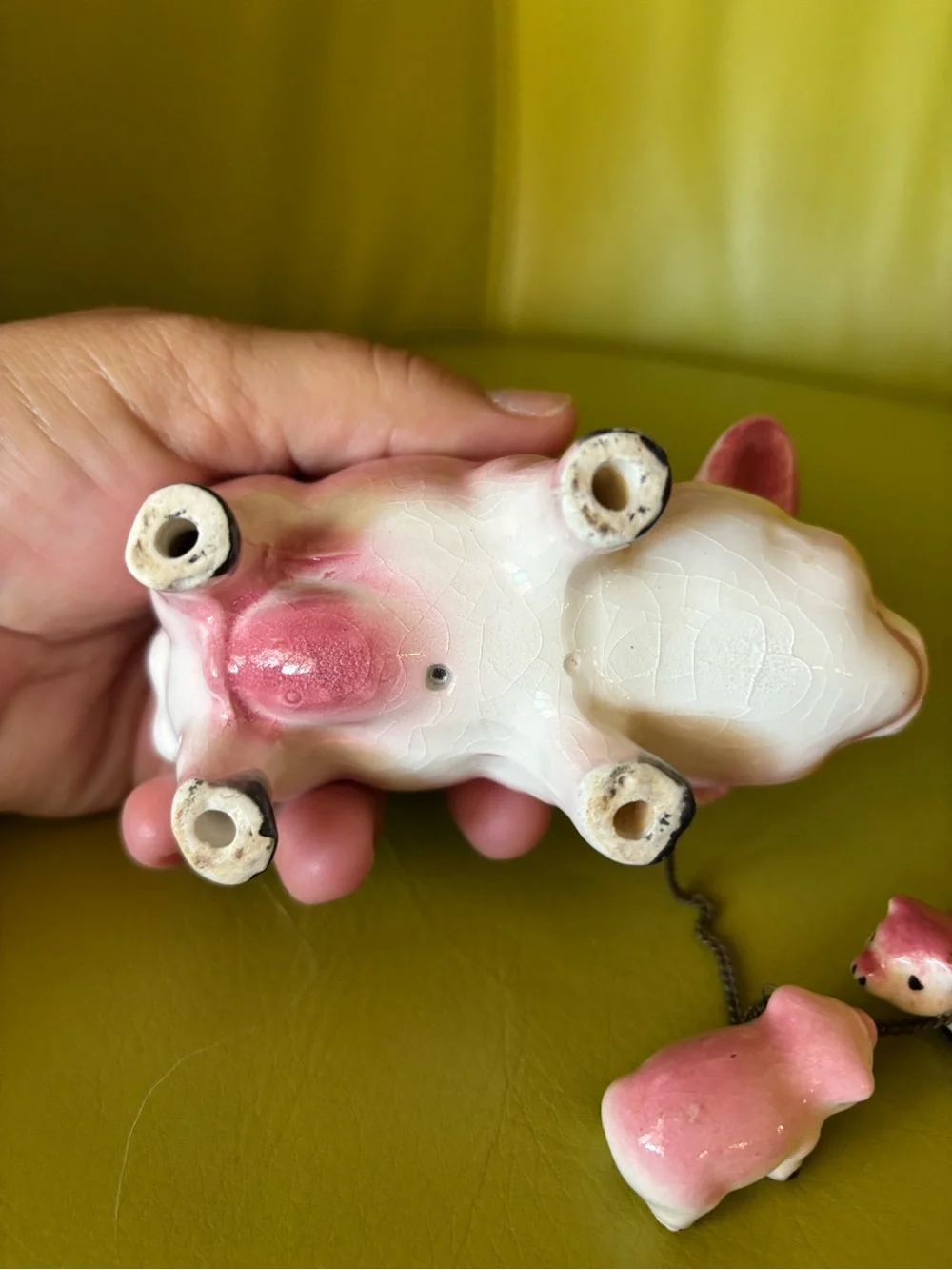 Vintage Porcelain Mama Pig & 7 Piglets on Chain Figurine Farm Animal Family